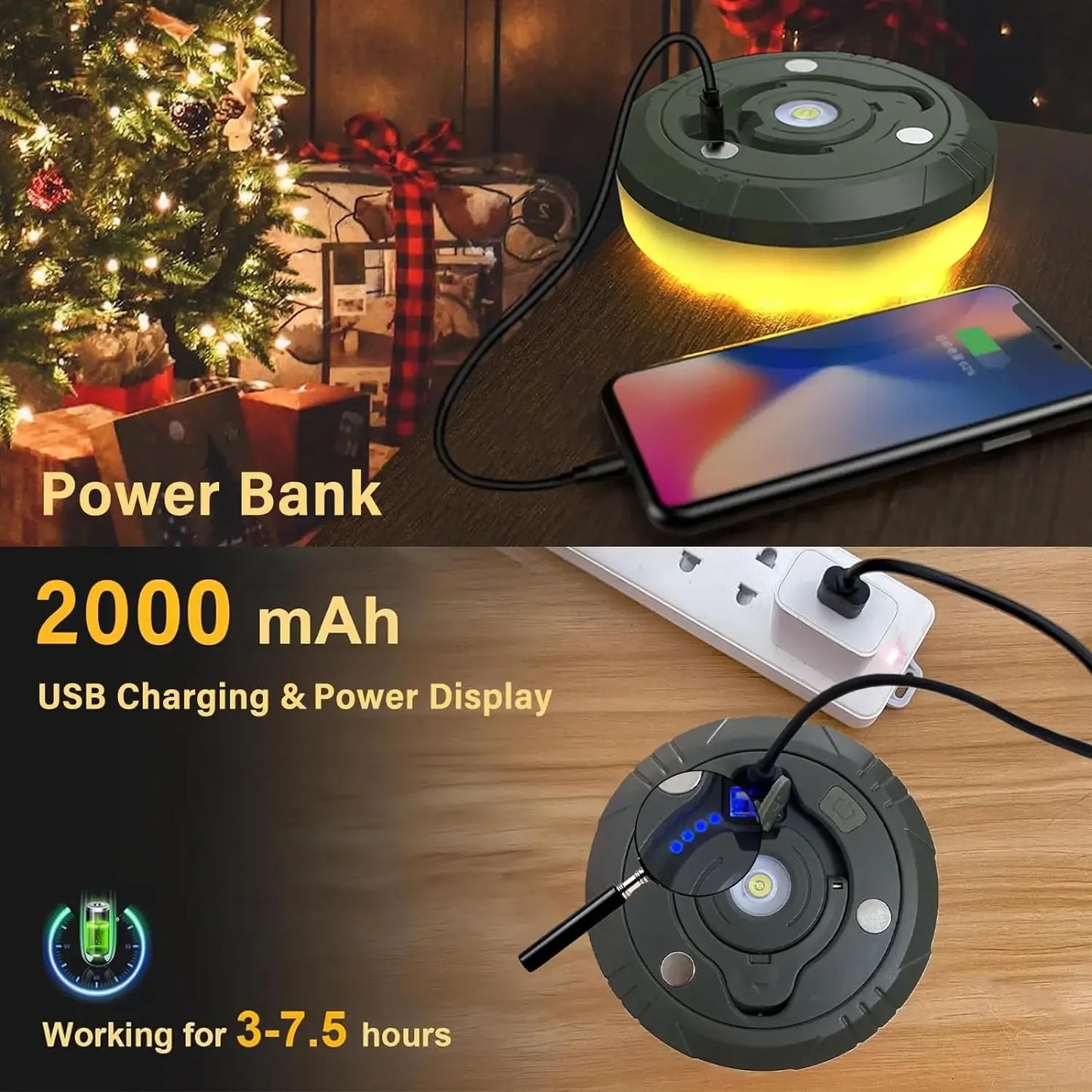4-In-1 Camping Light LED Reel String Lights Outdoor USB Camping Lamp Recyclable LED Night Light for Garden Tent Room Decor