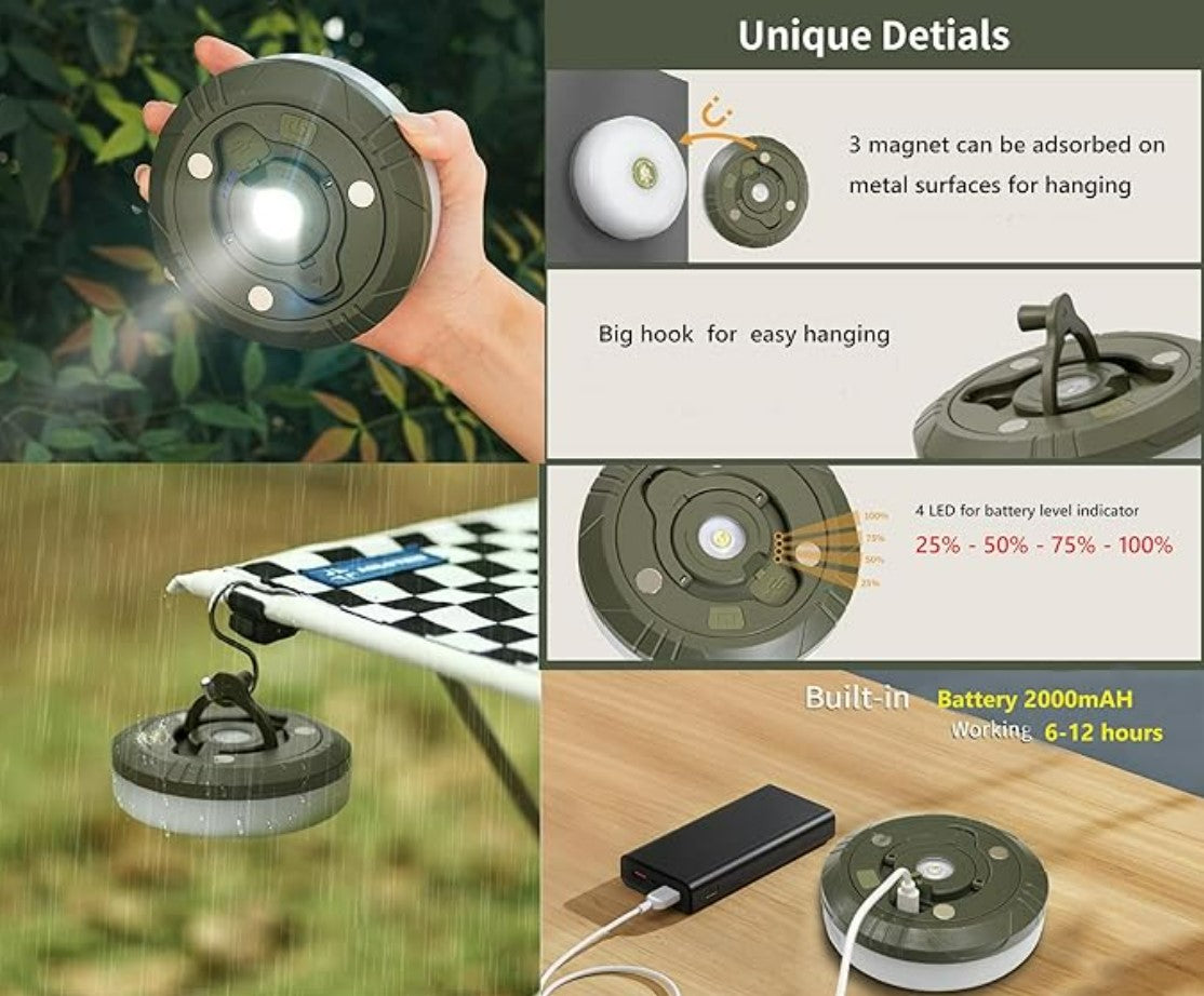 4-In-1 Camping Light LED Reel String Lights Outdoor USB Camping Lamp Recyclable LED Night Light for Garden Tent Room Decor